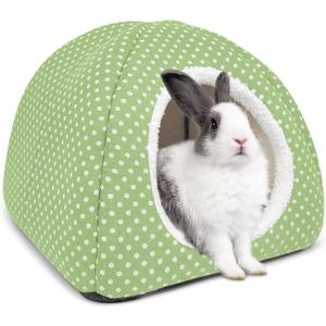 Rabbit Hideout Large Bunny Bed Washable Rabbit House and Hideout Fleece Guinea Pig Hiding Hut for Indoor Bunnies Small Animal Hideaway (Green)