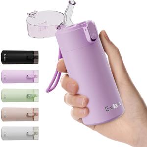 5oz Small Water Bottles with Straw, Mini Water Bottle with One-Hand Open Design, Leak-Proof Locking Lid for Hot&Cold Drinks, Small Travel Water Bottle - 100% Leakproof for School, Travel (Lilac)