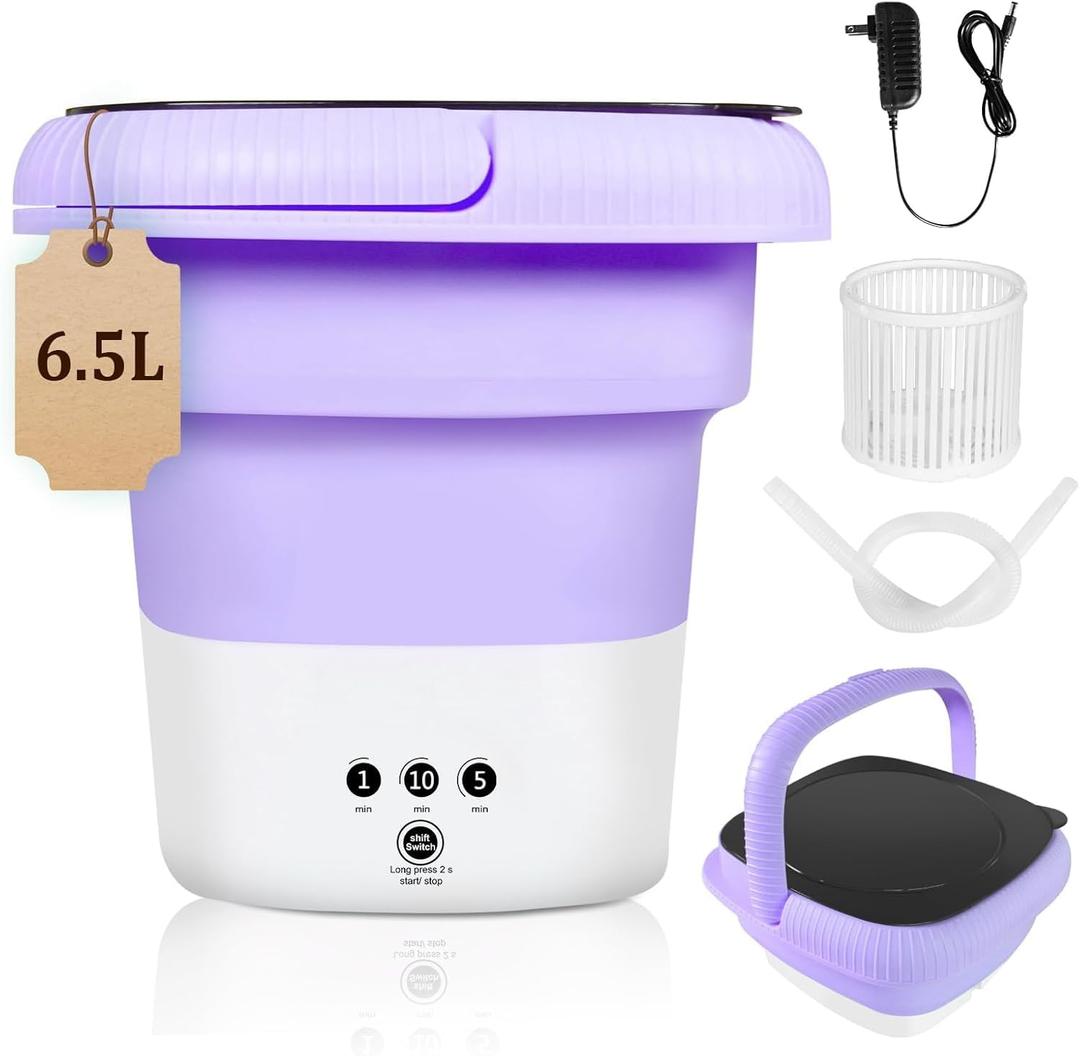 6.5L Folding Washing Machine,Portable Washing Machine,Small Washer with 3 Modes Deep Cleaning & Spin-dry,Easy to Carry,Suitable for Apartments, Dormitories, Camping, RV, Travel,Hotels-Purple