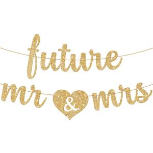 KatchOn, Gold Glitter Future Mr & Mrs Banner - 10 Feet, Pre-Strung, No DIY | Future Mr and Mrs Banner | Engagement Party Decorations | Bachelorette Party Decorations, Bridal Shower Decorations