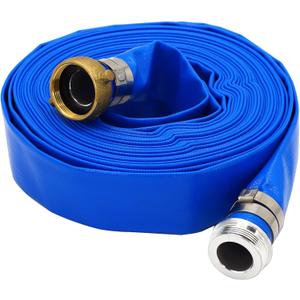 DAVCO 2" ID 100 ft Pool Backwash Hose, Heavy Duty Reinforced Blue PVC Lay Flat Water Discharge Pump Hoses For Swimming Drain Pools and Clean Filters, With Aluminum Pin Lug Fittings