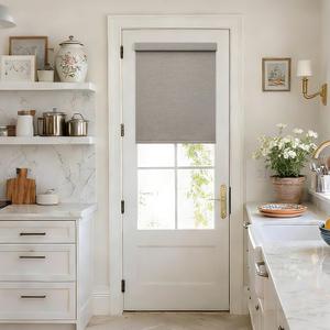 Cordless Roller Shades Blackout Blinds for French Door Room Darkening Rolled Up Shades with Linen Valance, UV Protection Narrow Window Shades Blinds for Bedroom Home and Office Greige 20" W x 72" H