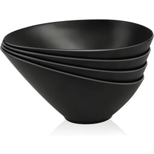 Bamboo Fiber Salad Bowls, 4 Packs Compostable 33 Ounce Elegant Black Angled Bowls for Salad, Pasta, Soup, Prep, Ideal for Home and Restaurant