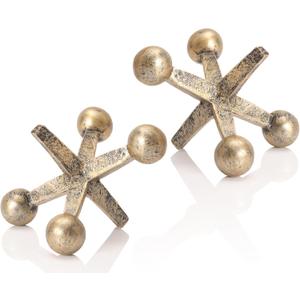 Retro Jack Knick Knacks Vintage Gold Accent Decor Set of 2 Small Antique Decorative Objects for Home Bedroom Office Shelf Desk Table Bookshelf Eclectic Home Decor