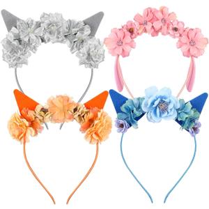 2 x 4 Pcs Blue Dog Ears Headbands for Adult Kids Halloween Animal Headwear Cosplay Costume Accessories for Halloween Family Party Supplies Decorations Christmas Birthday