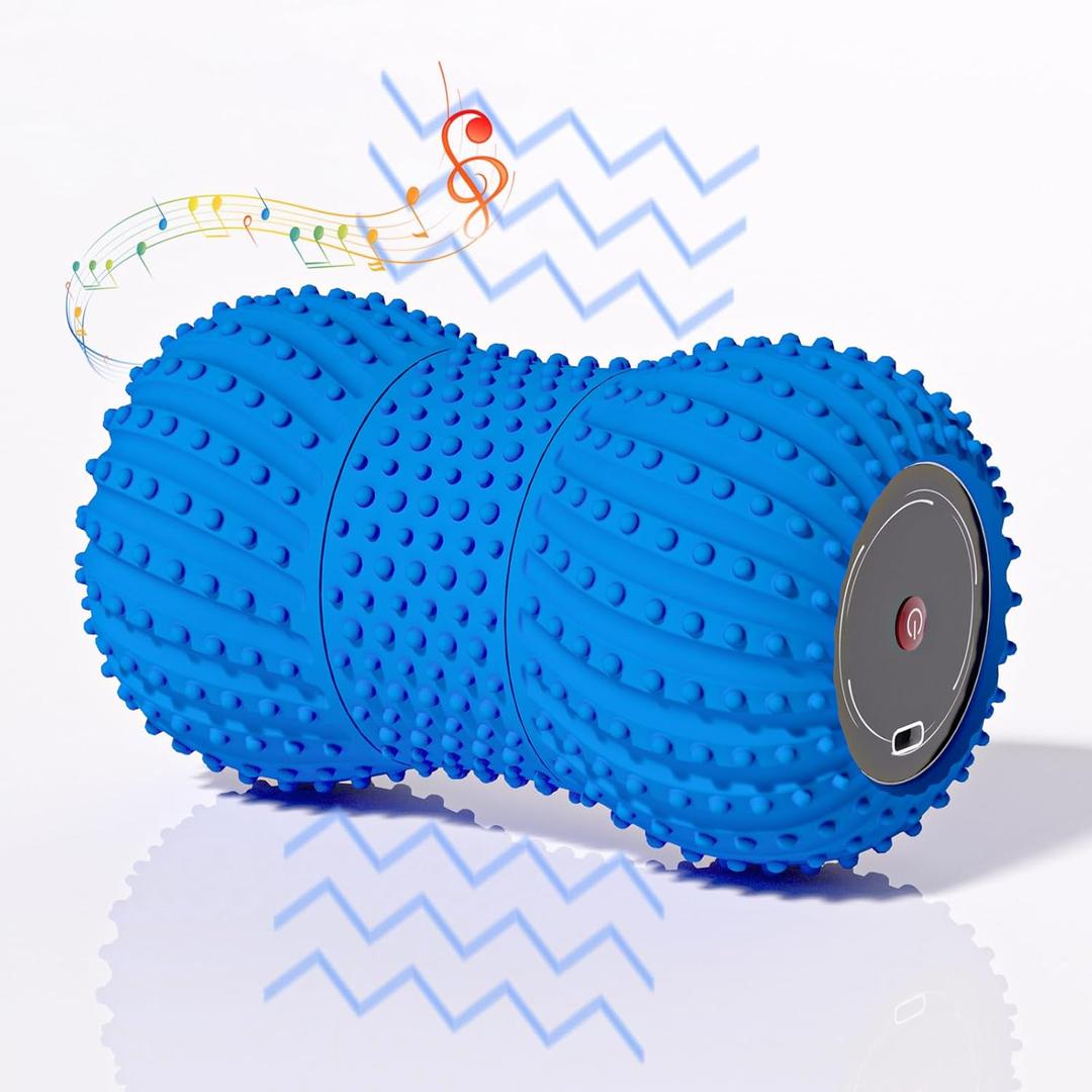 2 in 1 Vibrating Peanut Massage Ball with 6 Massaging Modes, Rechargeable Vibrating Massage Yoga Roller Ball for Muscle Recovery, Blue