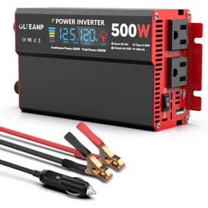 OLTEANP 500 Watt Power Inverter 12V DC to 110V/120V AC Inverter with LCD Screen Display, 2 AC Outlets, 36W Type-C Port, 5V/3A USB Port, Car Power Converter for Truck, Home, Vehicles, Laptop, Trip