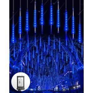 Blingstar Meteor Shower Lights Outdoor Christmas Lights, 16 Inch 10 Tubes 360 LEDs Falling Rain String Light with Timer, Waterproof Plug in Icicle Light for Tree Porch Roof Yard Xmas Decoration, Blue