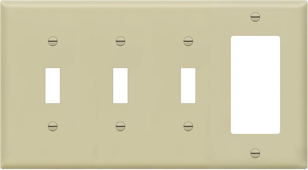 ENERLITES Combination Triple Toggle/Single Decorator Rocker Outlet Wall Plate, Standard Size 4-Gang Light Switch Cover (4.50" x 8.19"), Polycarbonate Thermoplastic, UL Listed881331-I, Ivory