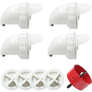 MAFONE DIY Chicken Feeder No Waste,Mess Cups Kit for Gravity Automatic Chickens Bucket Feeder Fit for Buckets, Barrels, Bins,Troughs,Rain Proof Poultry Feeder Port(4 White Ports,1 Hole Saw)