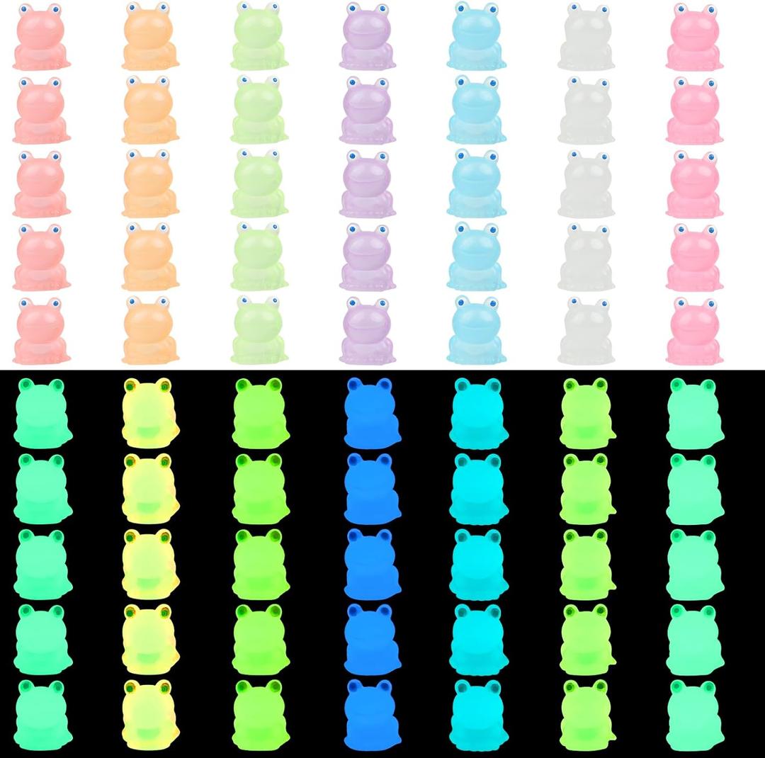 KIMOBER 35PCS Mini Luminous Frogs Miniature Figurines,Glow in Dark Tiny Resin Frog Figures for Fairy Garden Moss Landscape DIY Terrarium Crafts