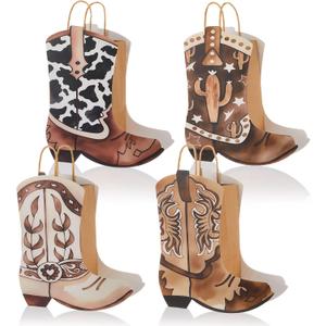 Tioncy 24 Pcs Cowboy Cowgirl Boots Paper Bags Western Theme Party Decorations Wild West Kraft Gift Bags with Handle Rodeo Boot Goodie Bag for Bachelorette Last Rodeo (Assorted Style,Brown)