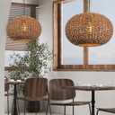 Arturesthome 1 Light Handwoven Boho Pendant Light, Rattan Wicker Hanging Ceiling Lighting Weave Chandelier Lamp Shade for Kitchen Island Restaurant Craft Room (40cmx28cm)