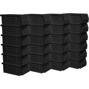 Akro-Mils 30220 AkroBins Plastic Storage Bins, Space-Saving Stackable Bins for Garage, Pantry, Craft Organization, 7" x 4" x 3", Black, 24-Pack
