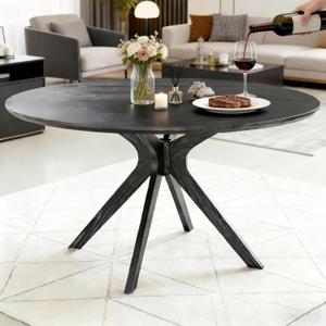 Bellemave Round Dining Table for 4-6, Solid Wood 47" Kitchen Table with Intersecting Pedestal Base, for Kitchen, Dining Room, Living Room (Black)