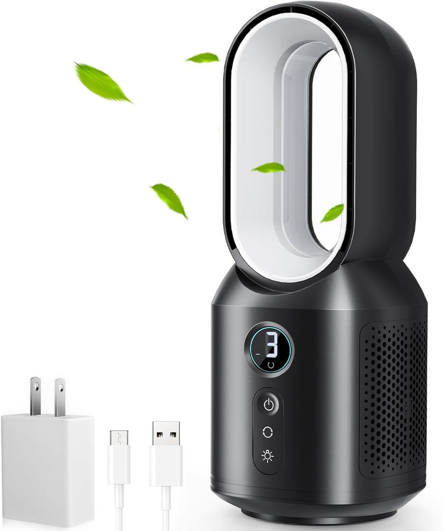 let'me 13 Inch Desk Fan, Small Bladeless Table Fan, 106° Oscillating Fan with 3 Speeds and Night Light, Quiet Desk Fan for Personal, Bedroom, Office, Nightstand