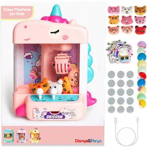 Claw Machine for Kids - Mini Arcade Game - Vending Machine - Candy Grabber Toys - Silent Mode, Lights, USB - Plush Toys & Easter Eggs, Surprise Stickers - Fun Gift for Kids, Boys & Girls (Unicorn)