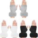 Neer 3 Pairs Faux Fur Fingerless Gloves Winter Knit Gloves Warm Fluffy Thumb Hole Mittens Arm Warmers for Women