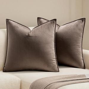 MIULEE Dark Coffee Velvet Throw Pillow Covers 22x22 Taupe Neutral Soft Decorative Solid Square Cushion Cases Pack of 2 Modern Luxury Home Decor for Couch, Sofa, Bedroom