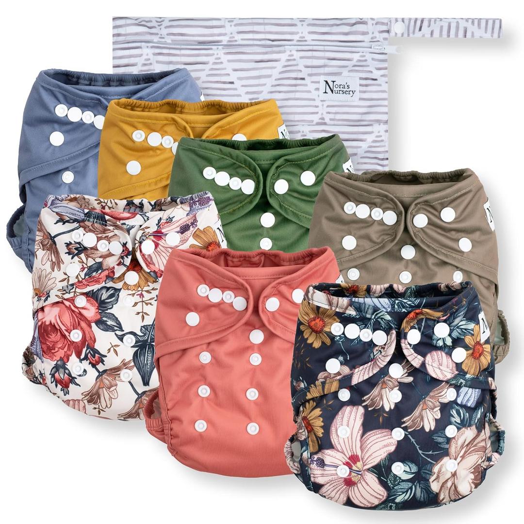 Nora's Nursery Cloth Diaper Cover, Reusable Cover with Snap Closure, Shell for Prefold, Flat, or Fitted Inserts, Includes Wet Bag - Harlow