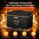 DEEGO Vinyl Record Storage Box with Lock, Fireproof & Water-Resistant Record Album Storage for 150+ 12-Inch LPs, Sturdy Record Case with Side & Bottom Support Panels, Gifts for Record Collectors