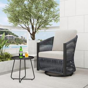 Yechen 2 Pieces Patio Bistro Set  Outdoor Hand Woven Rope Furniture with 360 Swivel Rocking Base, High Back PE Rattan Conversation Set with Metal Side Table for Deck, Porch, Backyard, Balcony (Grey)