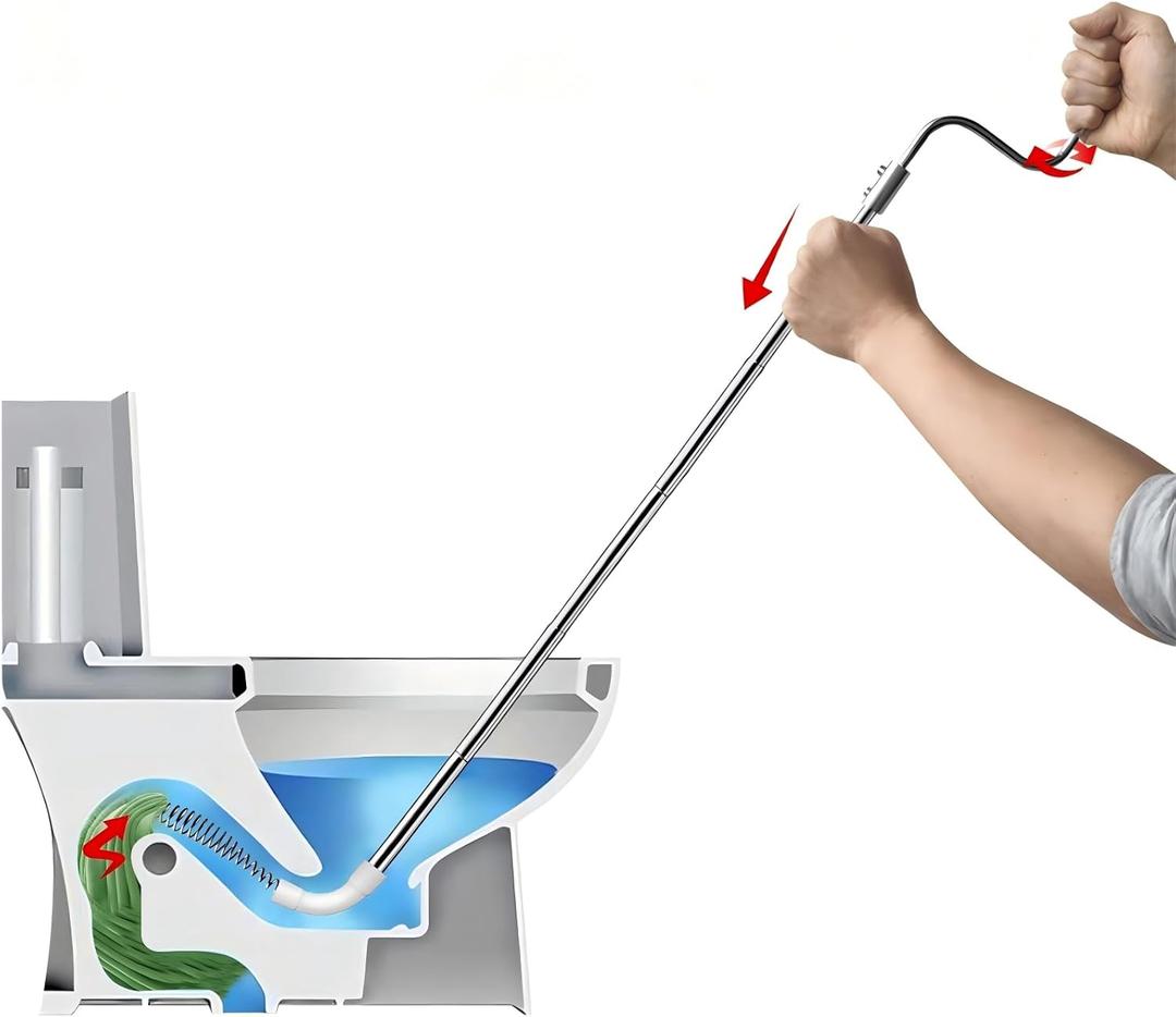 Scalable true 304 stainless steel high carbon spring toilet unclogger,Extended to 1.5m,Protect toilet glaze,Remove dry stool hair blockage,Drainage spiral drill,Drain Snake for Toilet (Model 1)