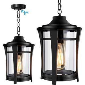 Lotsky Motion Sensor Outdoor Hanging Lights,360Detection Outdoor Pendant Lights for Porch, Black Anti-Rust Aluminum Exterior Outside Chandelier for Gazebo,Front Door,Yard,Patio,Waterproof,E26 Base