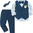 SANMIO Toddler Boys Suits Clothes Dress Boys Gentleman Wedding Suit Outfits 6-Piece Vest Pants Set for 2-12 Years