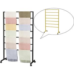 Gold Freestanding Metal Scarf Display Stand, Double-Sided Scarf Floor Standing Display Rack, Belt Shawl Hijab Organizer for Boutique Display, Commercial Home