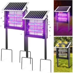 2 Pcs Solar Bug Zapper Outdoor with Rotatable Panel, 3000V Electric Fly Zapper Waterproof, 200W Dual Tube Mosquito Killer Lamp, 395nm UV Attractant, Solar & USB Rechargeable for Garden Patio