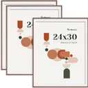 Modern Arched Picture Frames (Set of 3), Shatterproof PVC Photo Frames 24x30, Display Pictures 18x24 with Mat or 24x30 Without Mat, Lightweight, Water-Resistant & Space-Saving Home Decor, Walnut