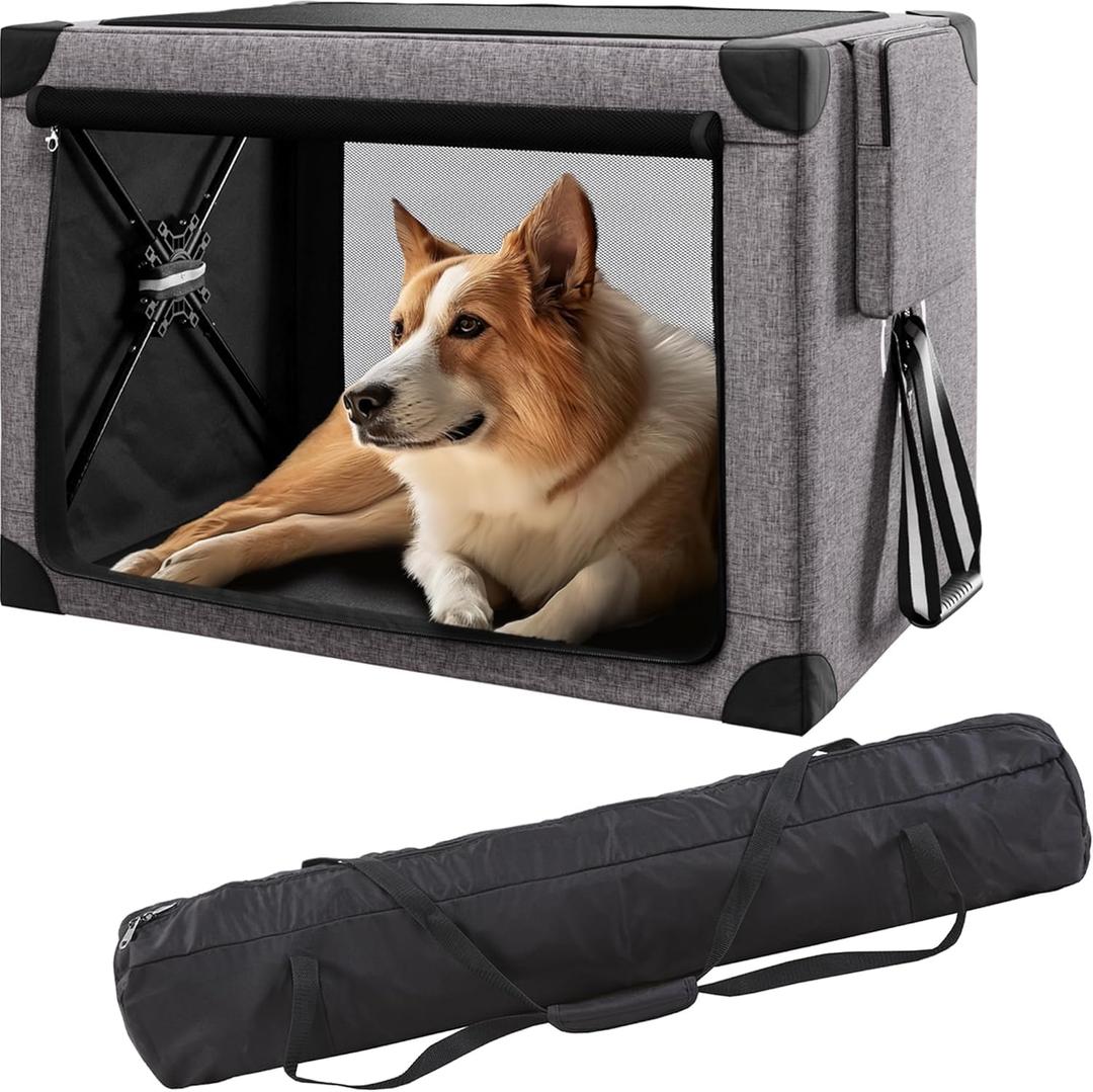 Collapsible Dog Crate - 32 Inch Portable Dog Travel Crate for Medium Dogs, Foldable Dog Crate with Detachable Storage Bag, Removable Pad, and Mesh Windows for Outdoor & Indoor (Charcoal)