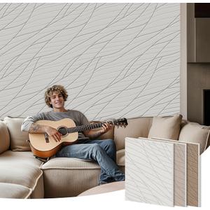 6 Pcs Acoustic Wall Panels  23.6"x23.6"x0.4", Sound Absorbing Panels for Echo Reduction in Bedrooms, Studios & Offices, 0.95 NRC, Peel & Stick (Velvet Stream, Soft Linen)