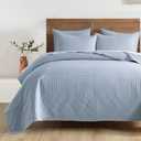 HORIMOTE HOME Light Blue Twin Size Quilt Set - Soft Microfiber Bedspread with 1 Sham, Lightweight & All-Season Geometric Coverlet for Cozy Bedding (Twin(68" x 86"))
