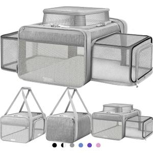 Top and 2 Sides Expandable Cat Carrier 18x13.5x9.5, TSA Airline Approved Dog Carriers for Small Dogs, Soft-Sided Pet Carrier with Self-Locking Zippers for Kitten,Rabbit, Puppy, Guinea Pig Grey