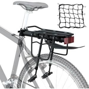 Bike Cargo Rack w/ Fender & Bungee Cargo Net & Reflective Logo, Quick Release Mountain Road Bicycle Rear Racks, Universal Adjustable Bike Luggage Touring Carrier Rack, Large Capacity Bike Pannier Rack