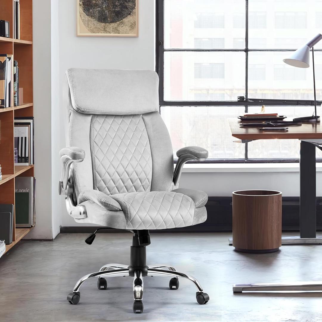 Ergonomic Swivel Office Chair Velvet High Back Adjustable Height Computer Desk Chair Executive Computer Chair for Home Office Bedroom (Grey)