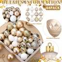 Lunmon 64 Pcs Neutral Christmas Ball Ornaments Champagne Gold White Christmas Tree Decorations Set 1.6/1.97/2.4 Inch Shatterproof Glitter Matt Xmas Baubles Neutral Ornaments for Xmas Tree Home Decor