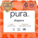 Pura Size 6 Eco-Friendly Diapers (29+ lbs) Totally Chlorine Free (TCF) Hypoallergenic, Soft Organic Cotton, Sustainable, up to 12 Hours Leak Protection, Allergy UK, 1 Packs of 18 Diapers