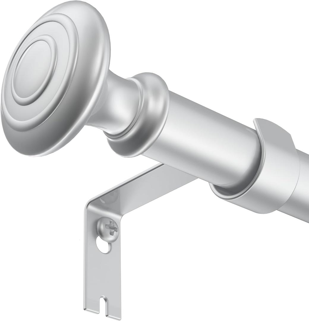 Curtain Rods for Windows 28 to 48 Inch, 3/4 Inch Diameter Heavy Duty Curtain Rod, Adjustable Length Small Window Curtain Rod Drapery Rod with Decorative Finials, Silver