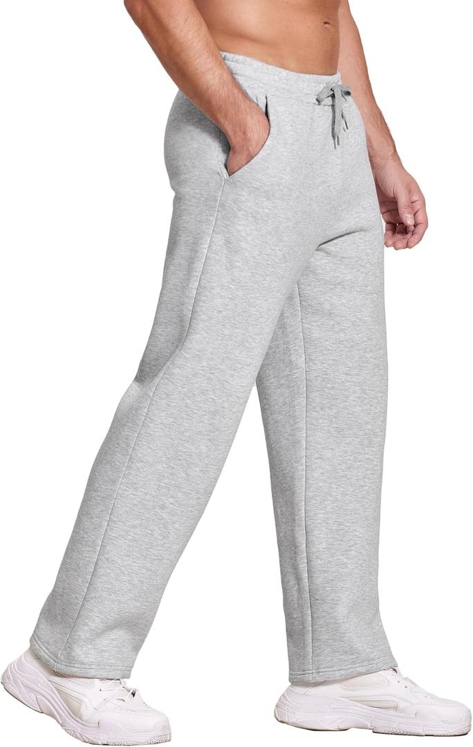 Deyeek Men's Fleece Lined Sweatpants Open Bottom Straight Leg Sweat Pants for Mens Loose Fit Joggers Sweatpants with Pockets (XX-Large, Grey)