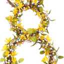TEMPUS 28" Easter Bunny Wreath for Front Door - Yellow Forsythia & Speckled Eggs with Foldable Base - Large Spring Rabbit Door Hanger
