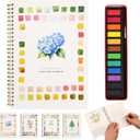 Watercolor Workbook  Water Coloring Book, Beginner Watercolor Painting Kit Paint Set Workbook with 12 Watercolor Paints & Brush (Flower B)