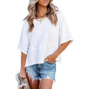 Sovelen Women's Summer Casual Crewneck Batwing Half Sleeve T-Shirts Solid Color Loose Fit Cute Basic Flowy Tops Tees Blouses, Large