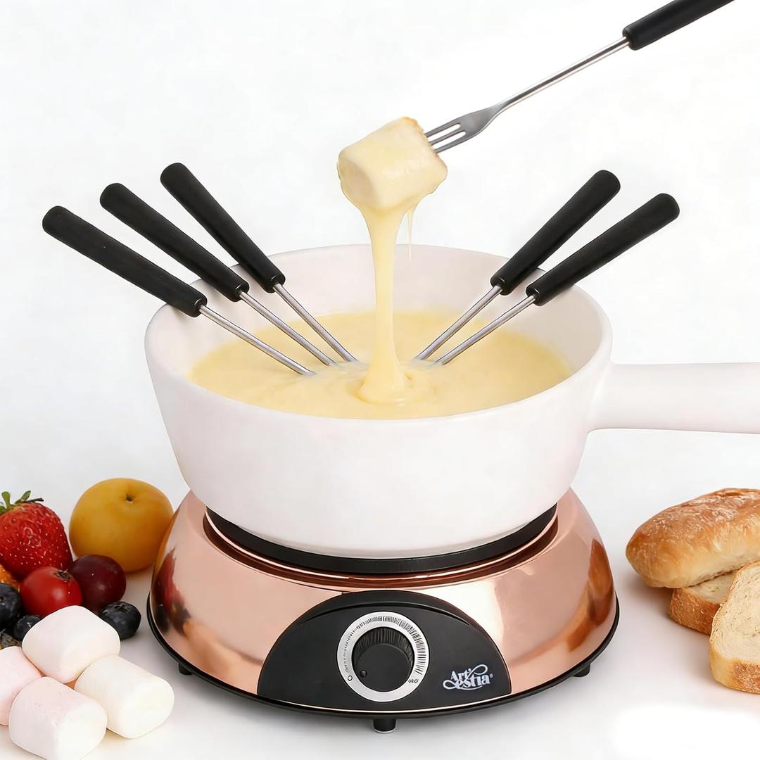 Artestia Electric Dip Warmer & Fondue Pot with Adjustable Temperature  Multi-Purpose Cheese Dip, Queso, Nacho Cheese Sauce, Gravy, Broth Fondue & Hot Fudge Warmer for Parties, White