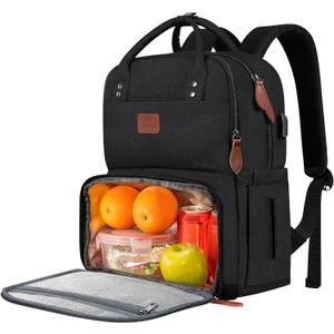 MATEIN Work Backpack Woman, Insulated Cooler Backpacks with Lunch Box, 15.6 Inch Laptop Backpack with USB Port Reusable Water Resistant Tote Food Bag for College Beach Camping Picnics Womens Gifts (Black)
