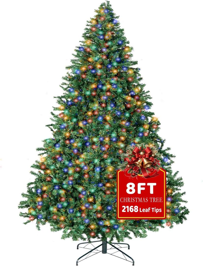 8FT Christmas Tree with Lights,Artificial Christmas Tree with 750 LED Lights and 2168 Branch Tips,Xmas Tree with Foldable Stand Perfect for Indoor&Outdoor,Christmas Decoration for Party by DNKMOR 8FT Christmas Tree with Lights,Artificial Christmas Tree with 750 LED Lights and 2168 Branch Tips,Xmas Tree with Foldable Stand Perfect for Indoor&Outdoor,Christmas Decoration for Party by DNKMOR