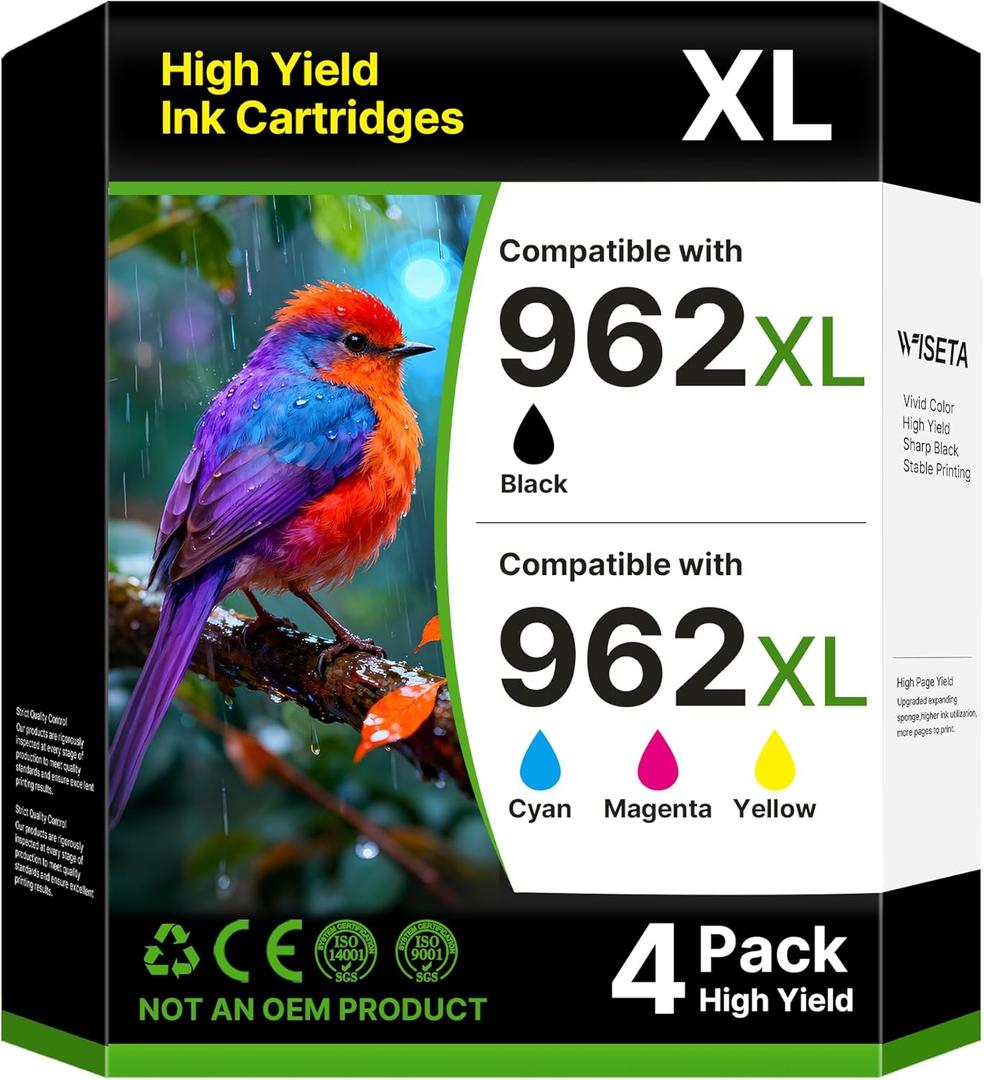 962xl Ink Cartridges Combo Pack Replacement for HP 962 Ink Cartridges Compatible with HP Ink 962xl Black and 962 Color Combo Pack Work for Officejet Pro 9020 9015 9018 9025 Printers, 4 Pack