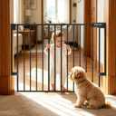 KDDYRU Baby Gate for Stairs, Kitchen & Doorways, 29-43" W 28" H No Bottom Bar – Hardware Mount Safety Dog/Pet Gate Indoor – One-Handed Auto-Close Walk-Thru Gate for Toddlers, Kids, Medium Dogs（Black）